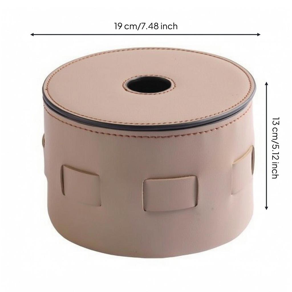 Half-PU Leather Tissue Box Versatile Cylindrical Tabletop