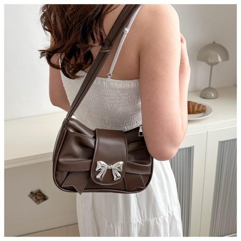 Trendy Bow Shoulder Bag for Women, Handbag, Casual Underarm Bag, Daily Commuting Bags, PU Leather, Banquet Bag, Business
