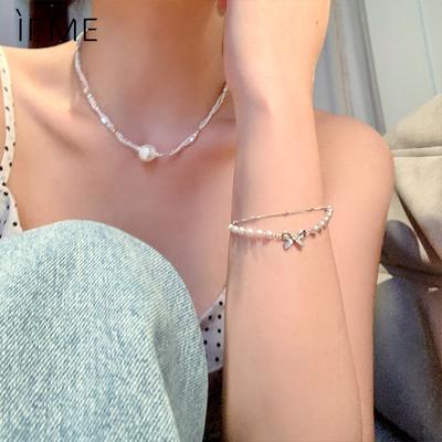 Korean Bow Artificial Pearl Bracelets for Women Double-layer Bowknot Silver Bracelet Fashion Accessories Jewelry Gift