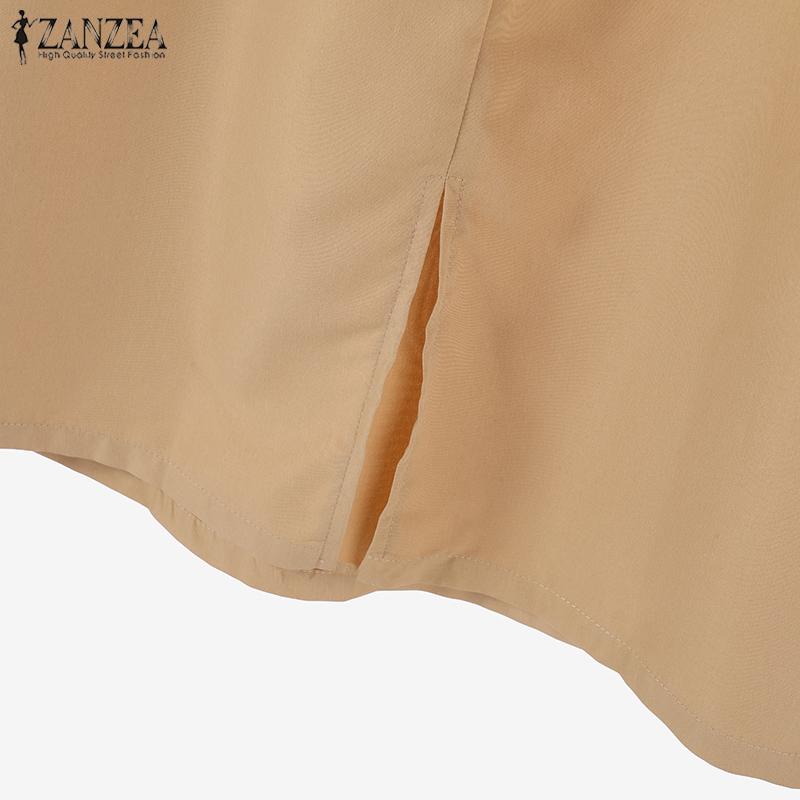 ZANZEA Women Casual Round Neck Zipper Short Sleeve Dresses