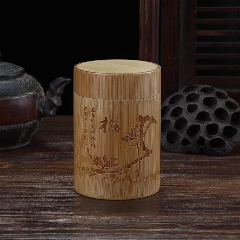 Handgefertigte Bambus-Teeaufbewahrungsbox Chinesisch geschnitzte Teedose Deckelverschluss Küchenvorratsgläser Zubehör Gewürzbox Etui Organizer