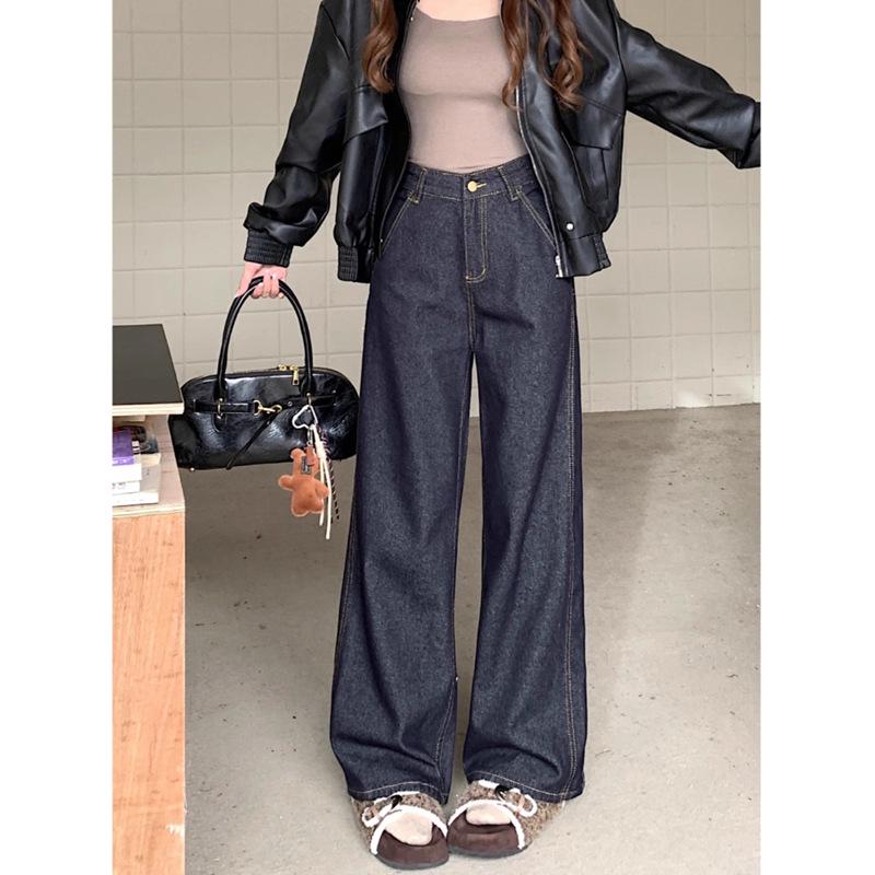 

Джинсы прямого кроя ретро темно-синего цвета больших размеров для женщин M