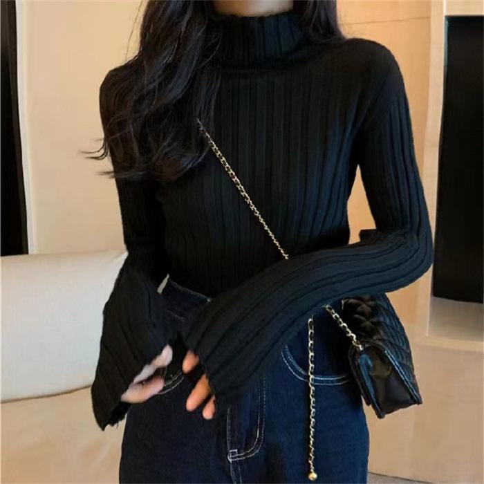 Women's Soft Waxy Core-Spun Yarn High Collar Knit Sweater for Autumn/Winter 2025