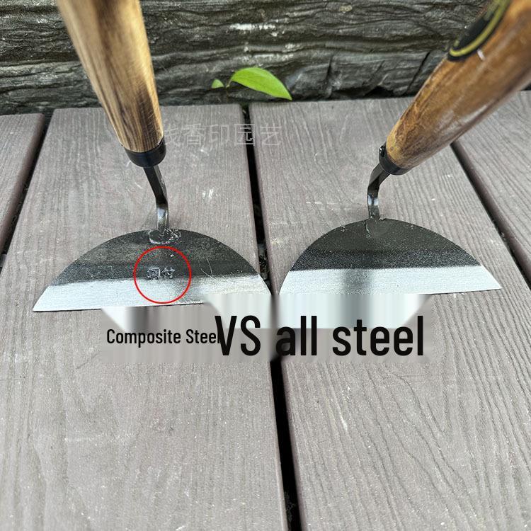 Kuzokichi All-Steel T-Hoe: Versatile Small Hoe for Weeding, Planting, and Gardening In Vegetables & Flowers - Half-Moon Japanese Garden Tool.