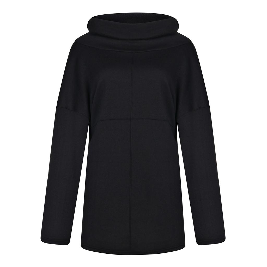 Women's Loose Casual Long Sleeve High Collar Pullover Color Pocket Sweater