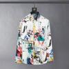 2025 Silkeskjorta Herr Mode Graffiti Tryck Långärmad Casual Skjortor Smal Social Streetwear Strykfri Nattklubb Scen Skjorta