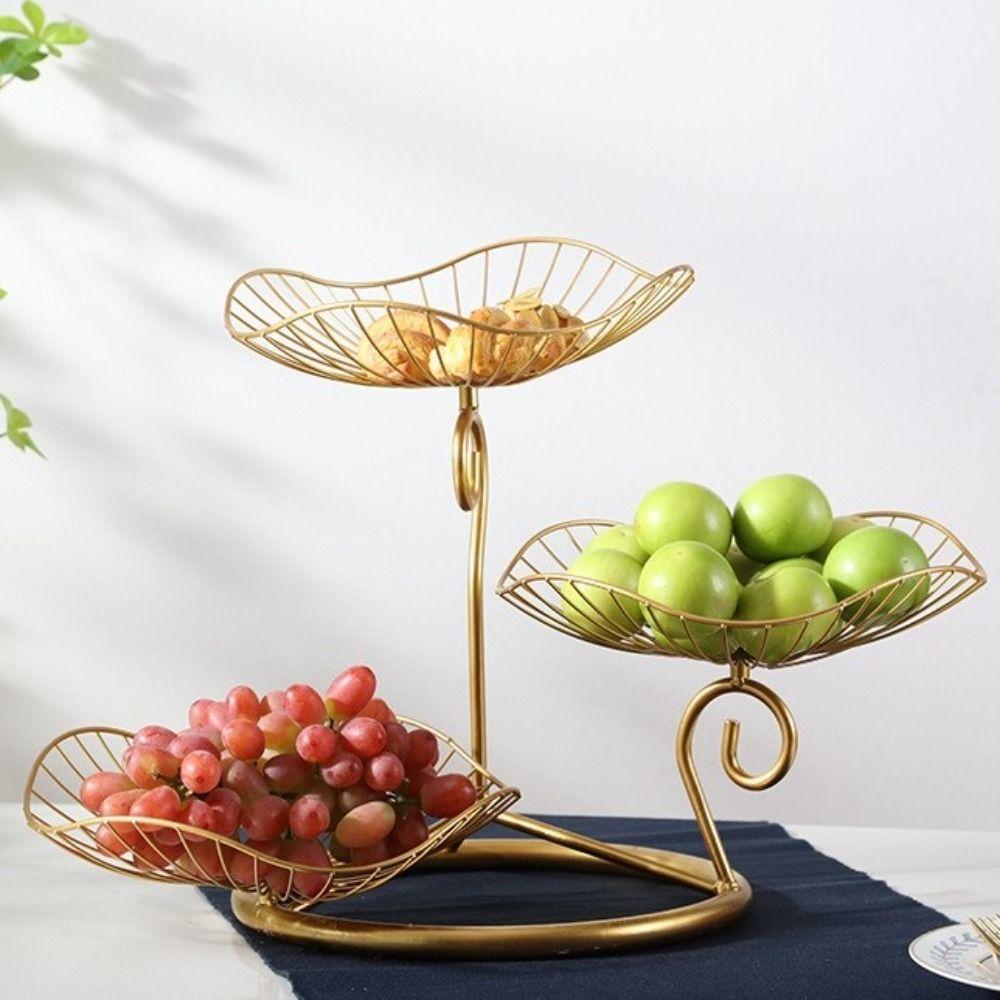 Lotus Leaf Shape 3-Tier Fruit Basket Metal Wire Fruit Storage Tray  Home Decoration