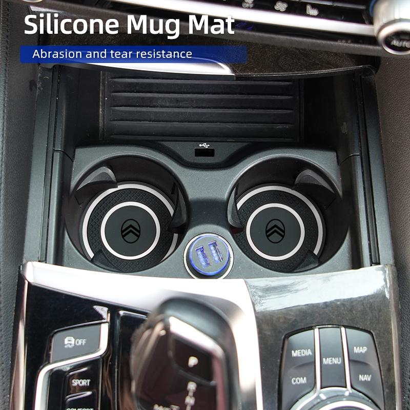 Silicone Double Ring Car Cup Mat Anti-Slip Insert For Citroen C4 C3 C5 C1 C2 C-Elysee Berlingo Picasso Jumpy Cactus Aircross aia256