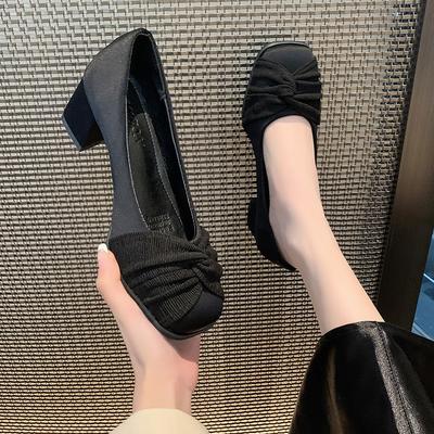 Coarse Heel High Heels Women's Design Sense Niche Shallow Mouth Single Shoes Commuting Black Shoes Spring and Summer One-pedal Women's Shoes