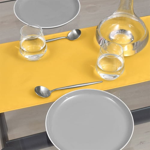 Waterproof, Wipeable Laminated Table Runner, Nordic Style Table Centerpiece (30cm x 180cm), Solid Yellow, Style Decor, W2703120