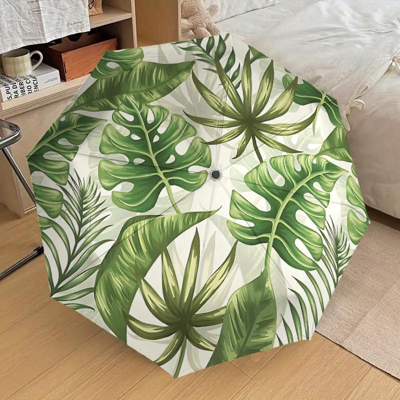 1PC Tropical Leaves Pattern Umbrella-8-Rib Reinforced, Automatic Open, Lightweight & Durable, Cute Fashion Accessory for Outdoor-P71