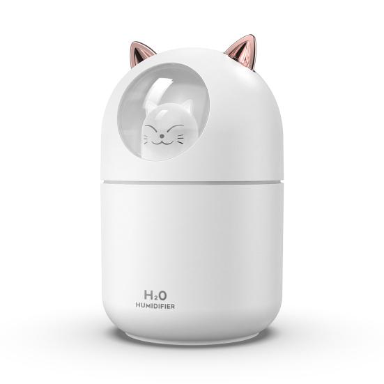 Umidificator USB Capacitate Mare 2 Moduri de Pulverizare Oprire Automată Zgomot Redus Umidificator de Aer în Formă de Pisică Difuzor de Uleiuri Esențiale cu Lumină de Noapte