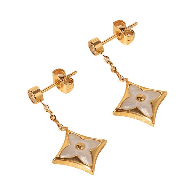 Light Luxury High Quality Natural Mother-Of-Pearl Earrings Four-Leaf Clover Titanium Steel Earrings Ladies High-Grade Earrings