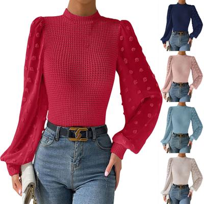 Women's Fashionable Solid Color Round Neck Patchwork Long Sleeved Pullover Long Sleeved Top