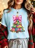 Colorful Bow Christmas Tree Graphic Family Matching T Shirt Boys Girls Parent Kid Short Sleeve Tee For Party Daily Casual Outfit
