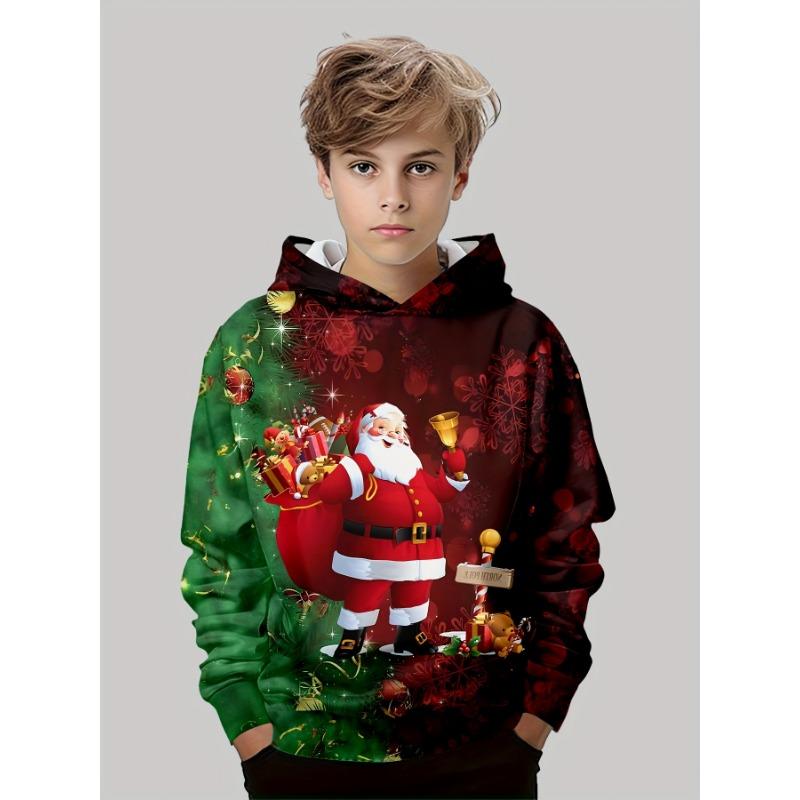 Kinderkleidung Jungen Hoodies Langarm 3D Weihnachtsprint Kinder Frühling Herbst Kleidung Stilvolle Party-Atmosphäre Mädchenkleidung Oberteile
