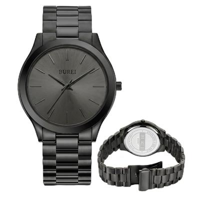 BUREI Wristwatch Mens Analog Japanese Quartz Simple Stylish Waterproof Large Dial Black Popular Fashionable Gentleman Business Casual Stainless Steel