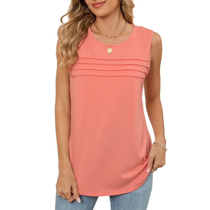 Women's Spring and Summer New Color Round Neck Loose Sleeveless T-shirt Vest Top