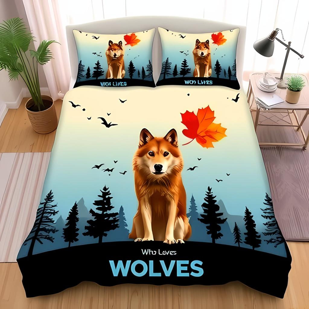 Comforter Bedclothes Wolf Printed Unique Design Home Decor Vintage Bedding Setqueen Size Warm Soft And Breathable