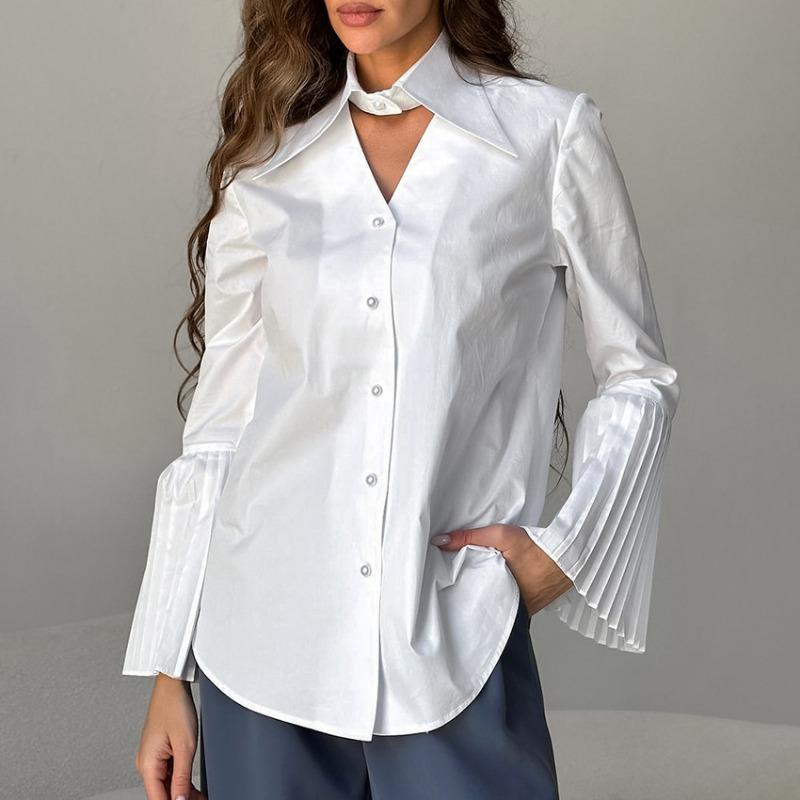 French Style Cotton Flared Sleeve Shirt For Spring Summer Commute