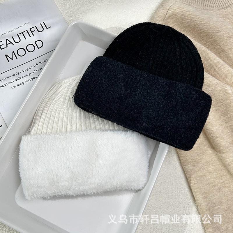 Autumn and winter velvet warm wool hat women's solid color new outdoor cold-proof thickened knitted pullover hat versatile cold hat