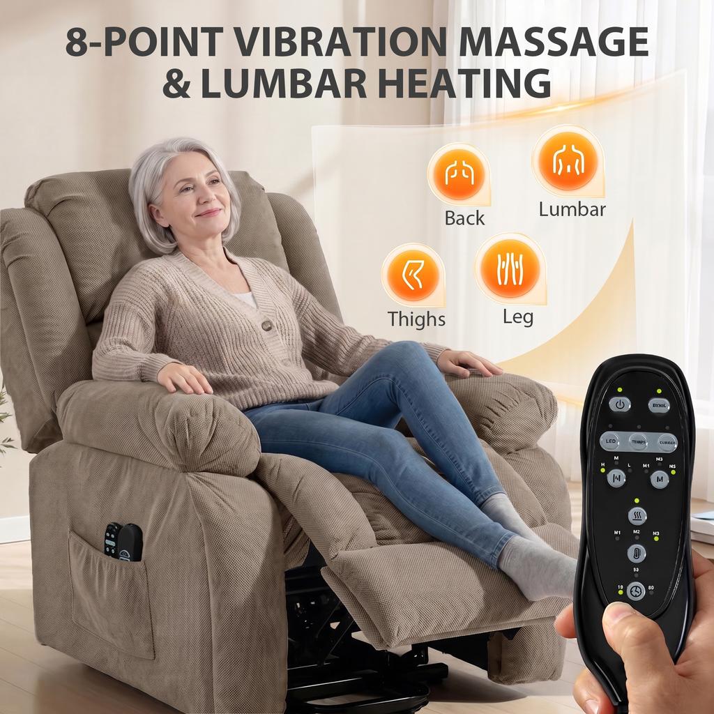 Electric Reclining Chair, Brown, Heating, Vibration Massage