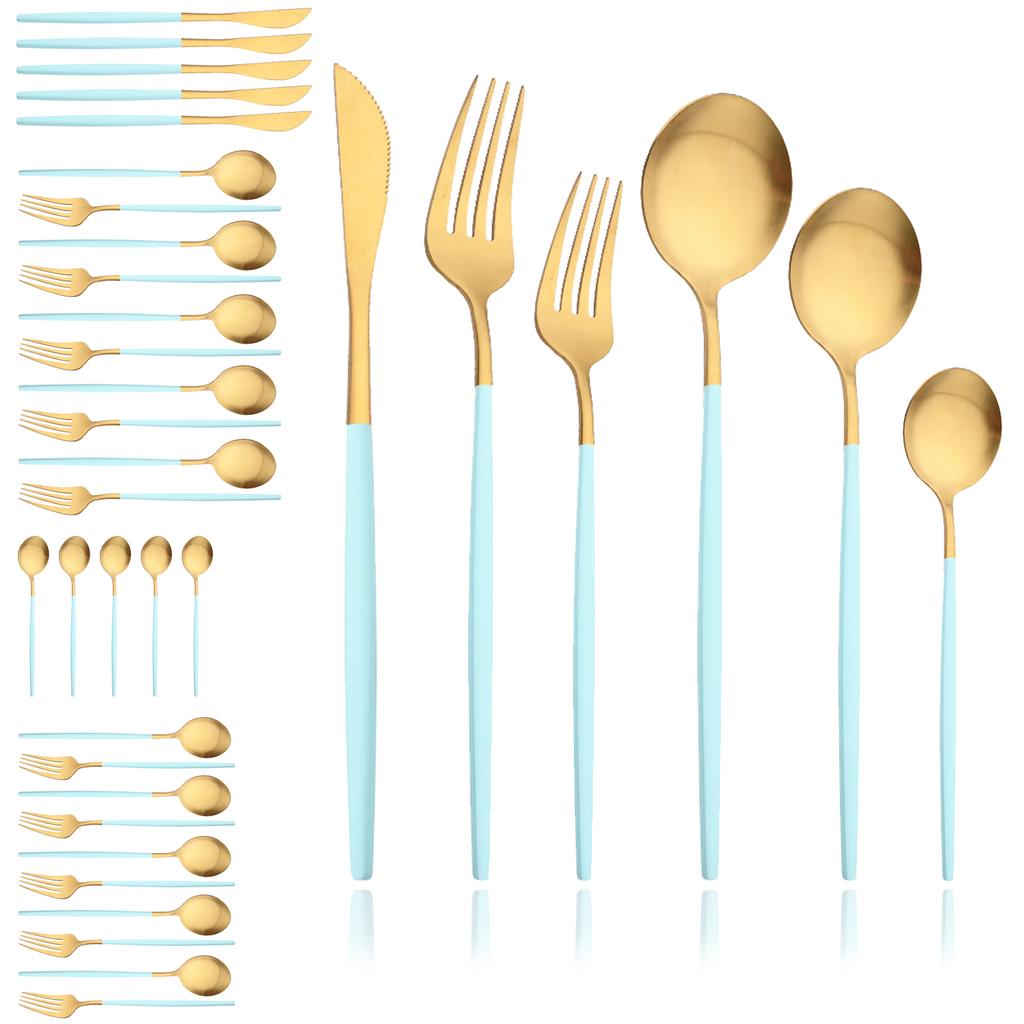 Black Gold 36Pcs Matte Flatware Dinnerware Set Knife Dessert Fork Spoon Dinner Set Stainless Steel Tableware Kitchen Cutlery Set