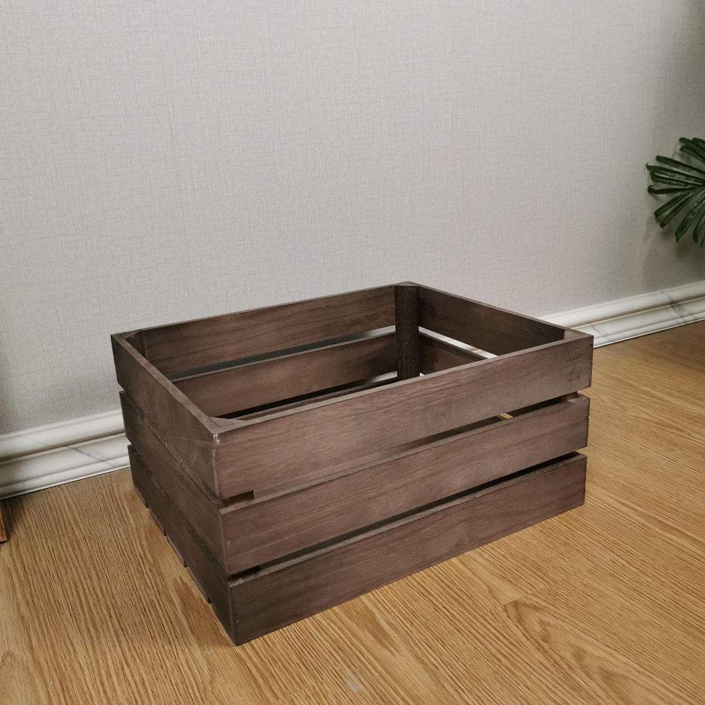 Distressed Wooden Rectangular Basket for Fruit & Vegetable Display