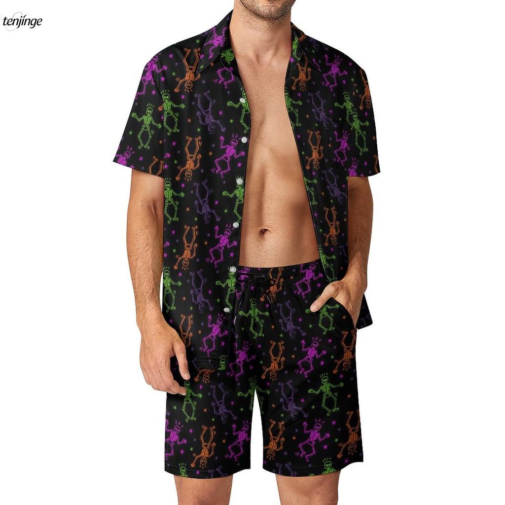 Skeleton 3D Printing Fitness Outdoor Men Sets Bone Skulls Casual Shirt Set Summer Pattern Shorts Two-piece Funny Clothing Suits