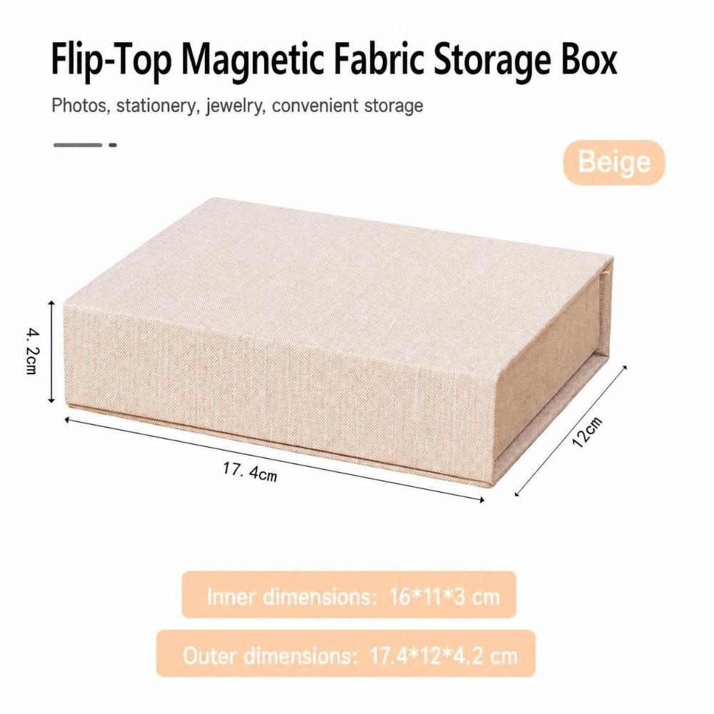 Magnetic Close Photo Storage Box Linen Fabric Gift Container Card Organizer For Office Desk