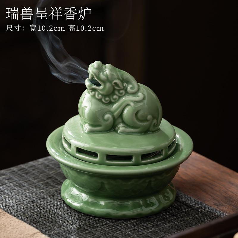 Handmade Ceramic Incense Burner with Metal Lid - Zen Meditation Home Decor Spiritual Gift Yoga Relaxation Incense Ash Catcher