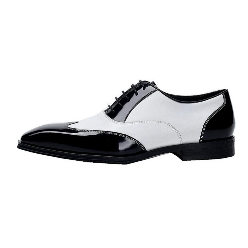 New men's pointed leather shoes cowhide business dress black and white retro Oxford men's shoes