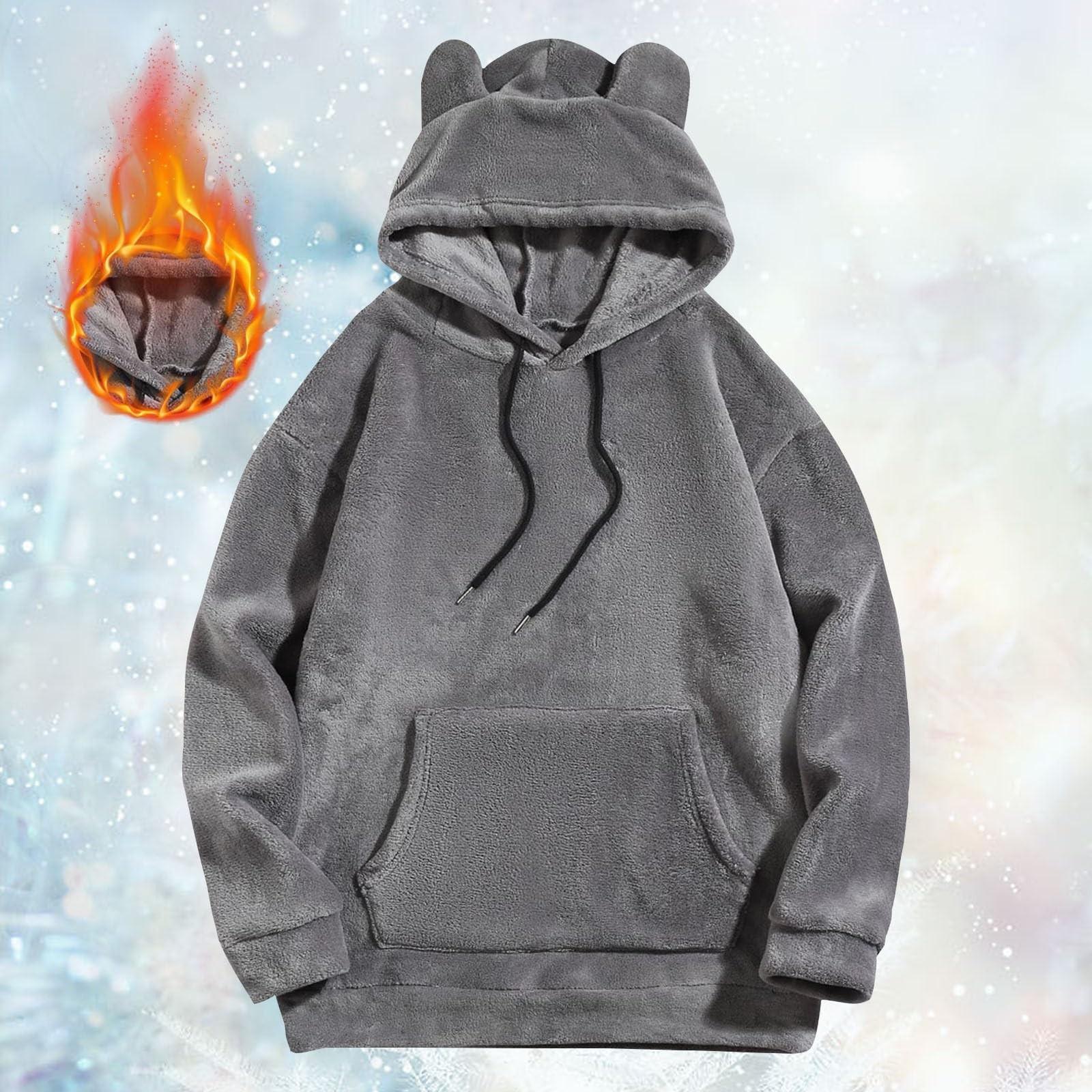 

Осенне-зимняя взрывная однотонная теплая коралловая бархатная толстовка с капюшоном с ушками медведя, симпатичная утолщенная мужская M