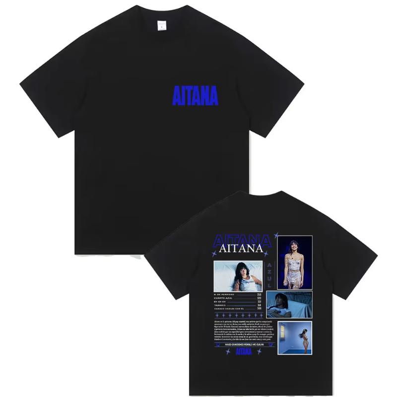 Zangeres Aitana Cuarto Azul Tour 2025 Print T-shirt Unisex Dames Hip Hop Fans Kleding Korte Mouw T-shirts Tops Puur Katoen T-shirt