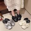 Fashion Shoes for Women Sexy with Bow Flat Woman Mules Slippers Silver Sandals Waterproof Small Size Chic and Elegant Non Slip 39 Slides