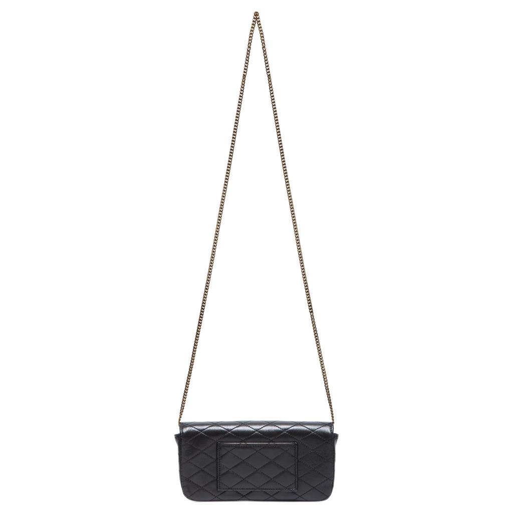 Saint Laurent Ysl Gaby Gold Logo Stepp Lammleder Schulter Crossbody Handy Tasche Damen Taschen Schwarz 742579-1EL07-1000