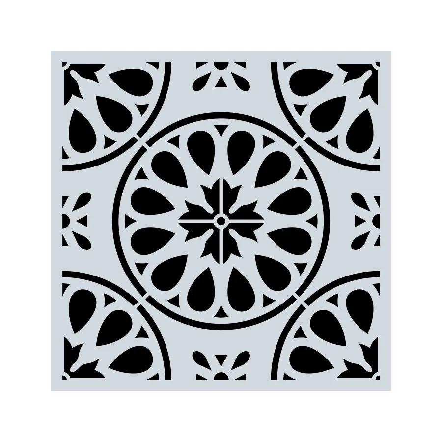 1Pc 15x15cm Beautiful Mandala Pattern Hollow Carving Stenclis Wall Brick Painting Auxiliary Spray Paint Coloring Mold White PET