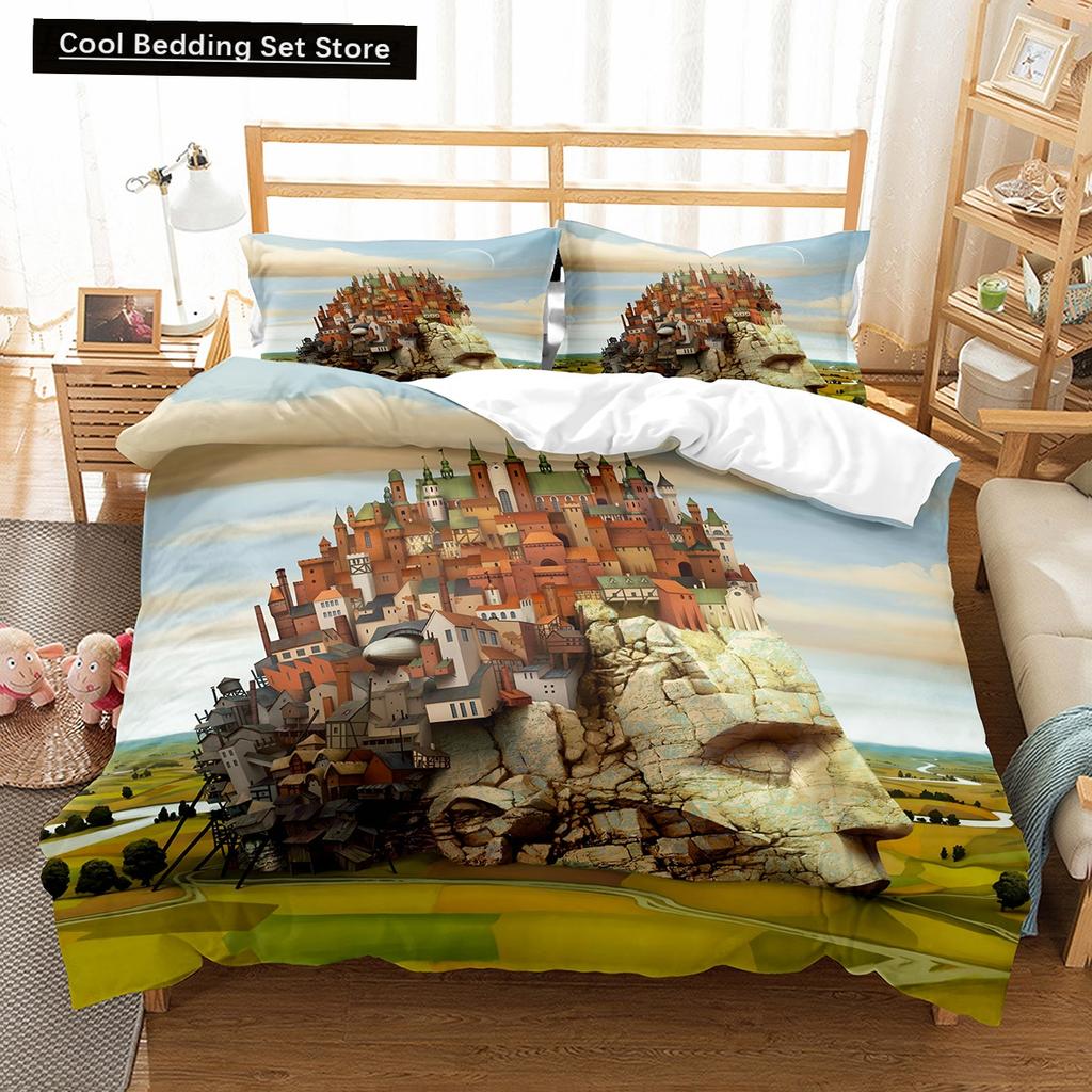 Cartoon Fantasy World King Queen Duvet Cover Magic Castle Bedding Set Mythical Landscape Quilt Cover Polyester Comforter Cover