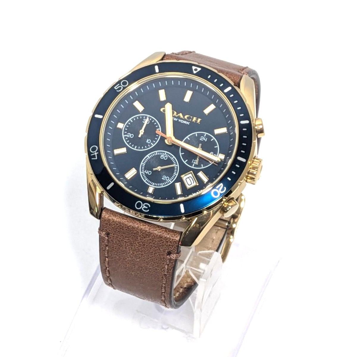 Used COACH Coach Chronograph Watch Navy Dial Gold Case Brown Leather Belt