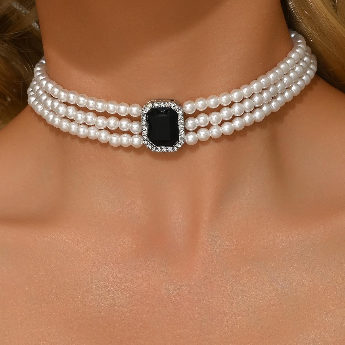 

Accessories, French Light Luxury Short Collarbone Chain Imitation Pearl Choker Beaded Neck Retro Necklace