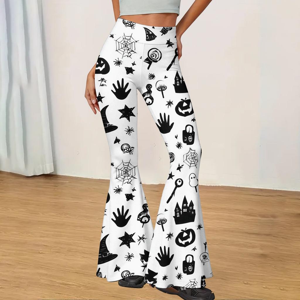 Women's Casual Halloween Print Yoga Pants Flared Leg High Waist Stretch Workout Leggings for Everyday Wear