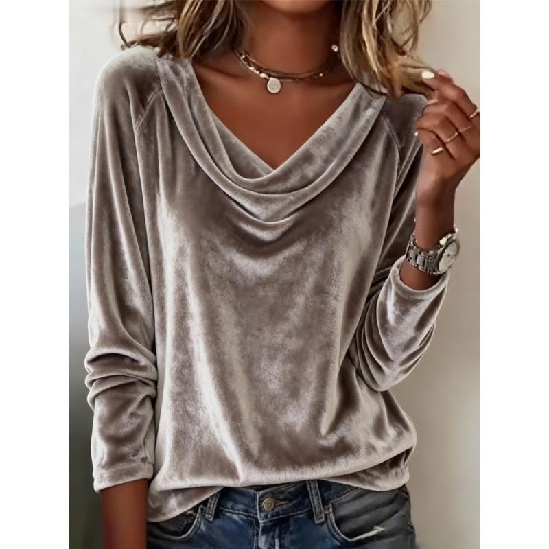 

TIFICY Women s Fashion Casual Spring Autumn Solid Color Print Long Sleeve Blouses & Shirts S серый