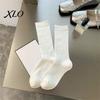 Non Slip Fitness Socks Women Crew Socks, Ribbed Knit for Autumn Winter, Minimalist Solid Color Soft Breathable Stretchy Casual Hosiery Daily