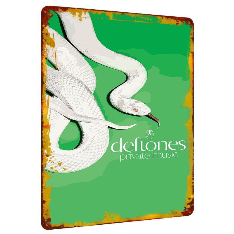 Deftones Private Music White Snake Art Metal Tin Sign Wall Decor for Music Fans Room Decoration 20x30cm（7.8x11.8inch）