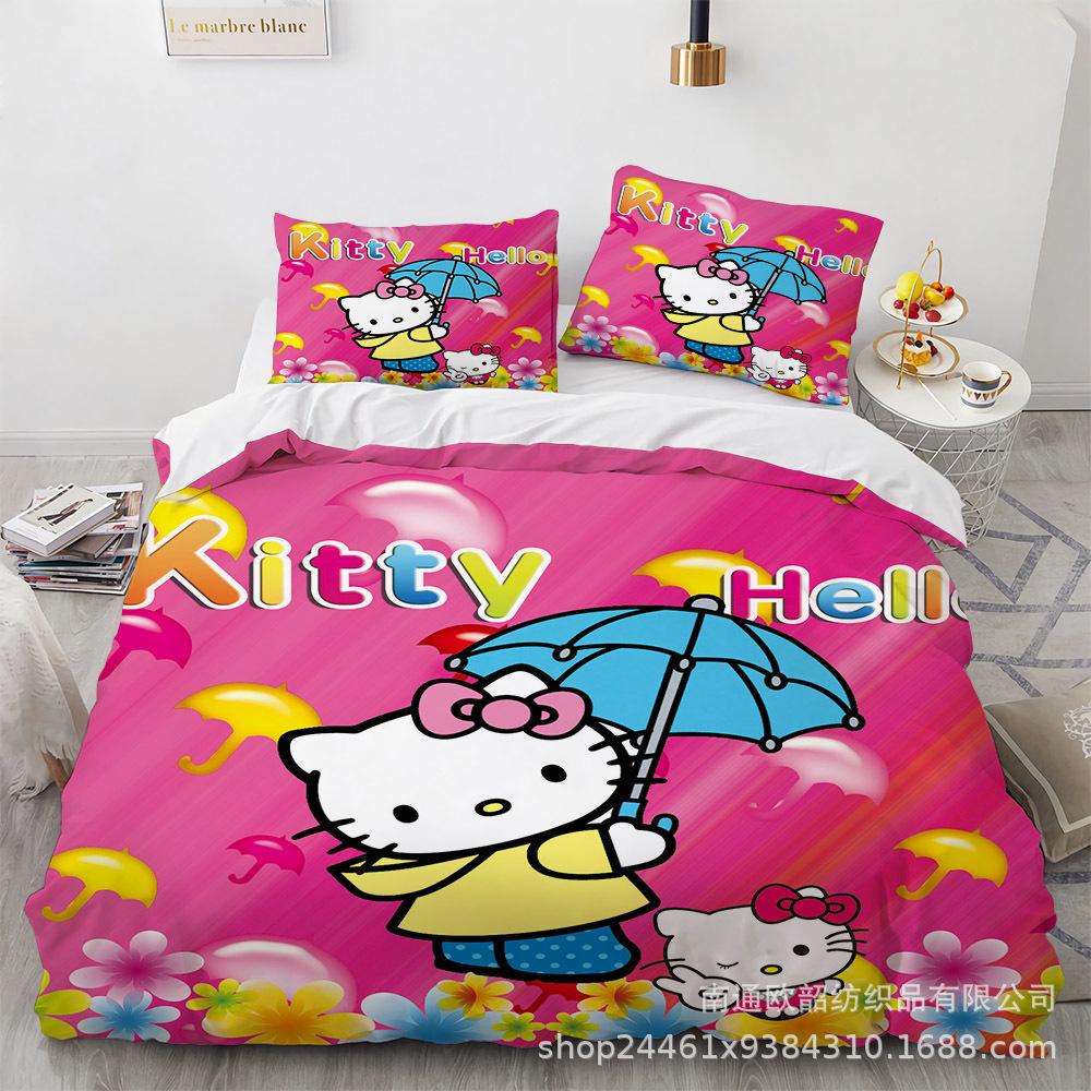 Sanrio Hello Kitty Bedding Sets Comforter Quilt Bed Cover Duvet Cover Pillow Case 2-3 Pieces Sets Bedroom Decor Home Supplies