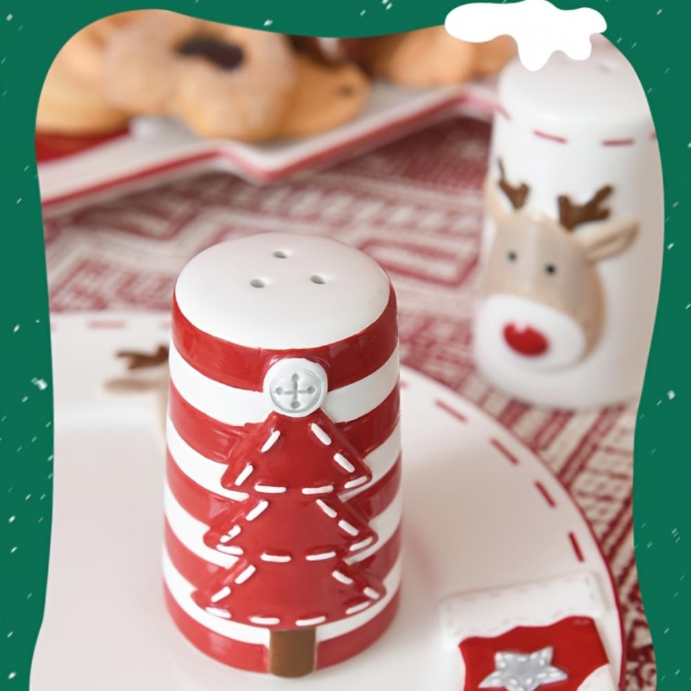 Scandinavian Santa Claus Ceramic Salt and Pepper Shaker Creative Embossed Peppermill High-Quality Seasoning Bottle, Best for Christmas