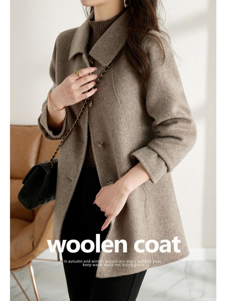 Korean Style High-End Autumn Winter New Maxi Fit Slim Stand Collar Doll Collar Wool Coat for Women