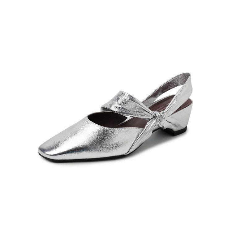 

Handmade women s shoes small square head high heel square head summer 2025 new simple and comfortable bag head silver thick heel sandals 35