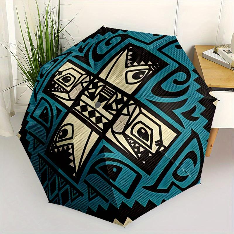1pc Tribal Pattern Automatic Open/close, All-Season Portable Folding Umbrella, Travel, Everyday, Formal Events - Compact Luxury Parasol, Outdoor Acces
