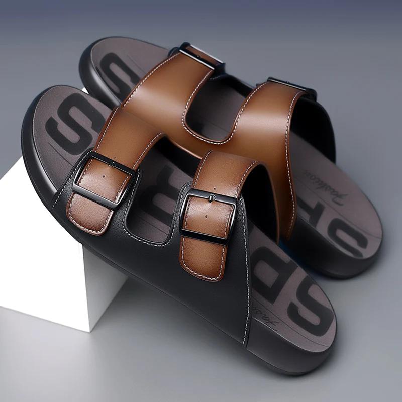 Summer Male Comfortable Luxury Sandals Fashion Casual Outdoor Beach Slippers Breathable Wading Shoes Leather Men Sandals hombre